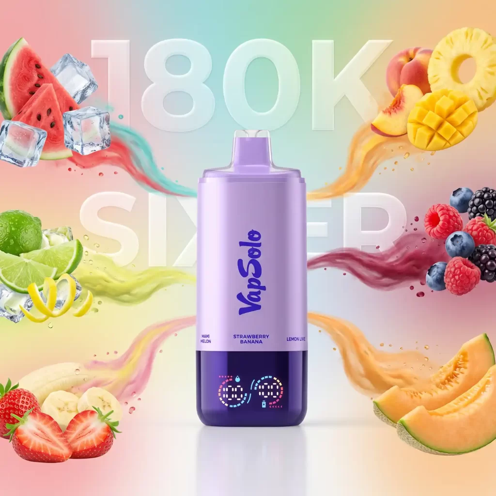 VapSolo Sixer 180K S1 6in1 vape – Strawberry Banana, Lemon Lime, Watermelon Ice, Peach Mango Pineapple, Sour Triple Berry, Hami Melon