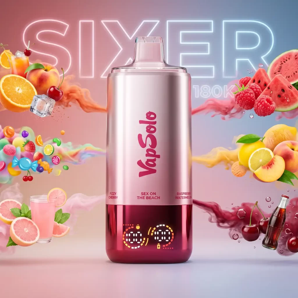 VapSolo SIXER 6in1 180K S3 Sex On The Beach Raspberry Watermelon Happy Ranch Lemon Peach Pink Lemonade Fizzy Cherry